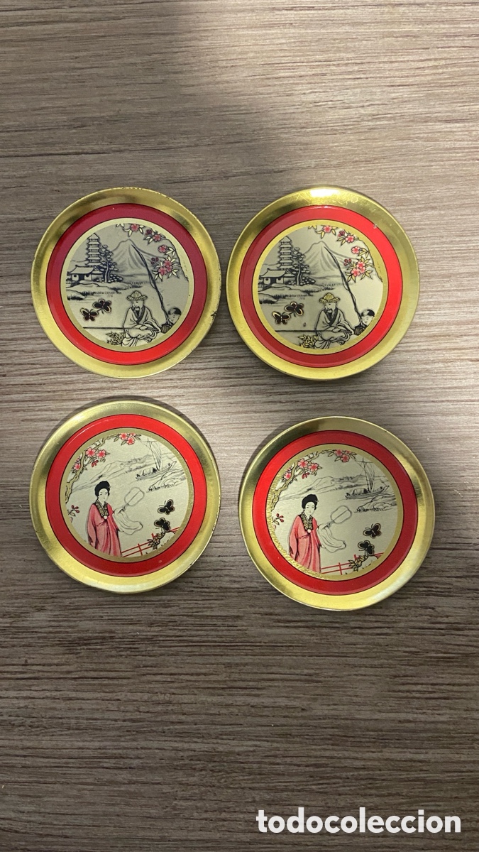 Antig&uuml;edades: Juego de 4 Posavasos Vintage Estilo Oriental &ndash; Encanto Retro