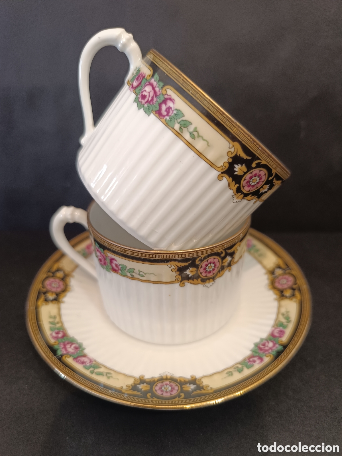 Antig&uuml;edades: 4 tazas Limoges Chabrol et Poirier