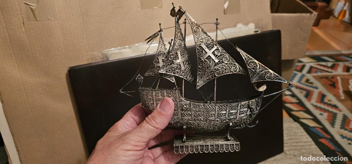 Antig&uuml;edades: Espectacular carabela o nao portugesa de plata antigua