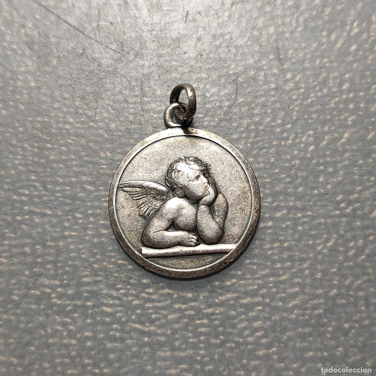 Antig&uuml;edades: MEDALLA RELIGIOSA SAN ANGEL QUERUBIN PROTECTOR LA MEDALLA DE LOS PATRONOS PLATA