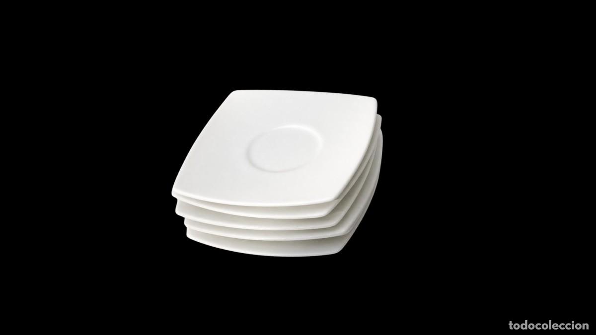 Antiques: LOTE 5 PLATILLOS CUADRADOS DE PORCELANA ESMALTE CREMA MOTEADO - HOSTELER&Iacute;A VINTAGE A&Ntilde;OS 60/70