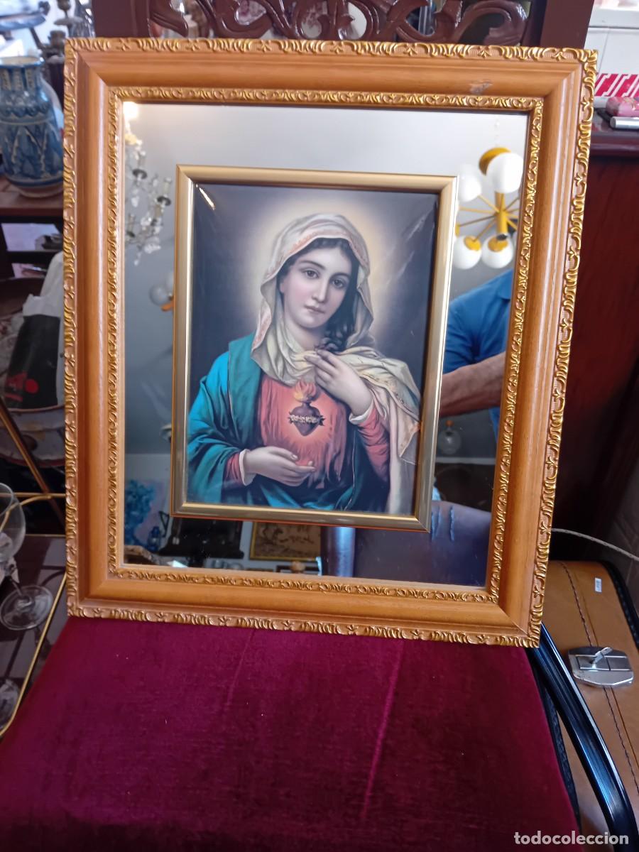 Antig&uuml;edades: Coraz&oacute;n de Mar&iacute;a en esmalte con cenefa de espejo - Foto 1