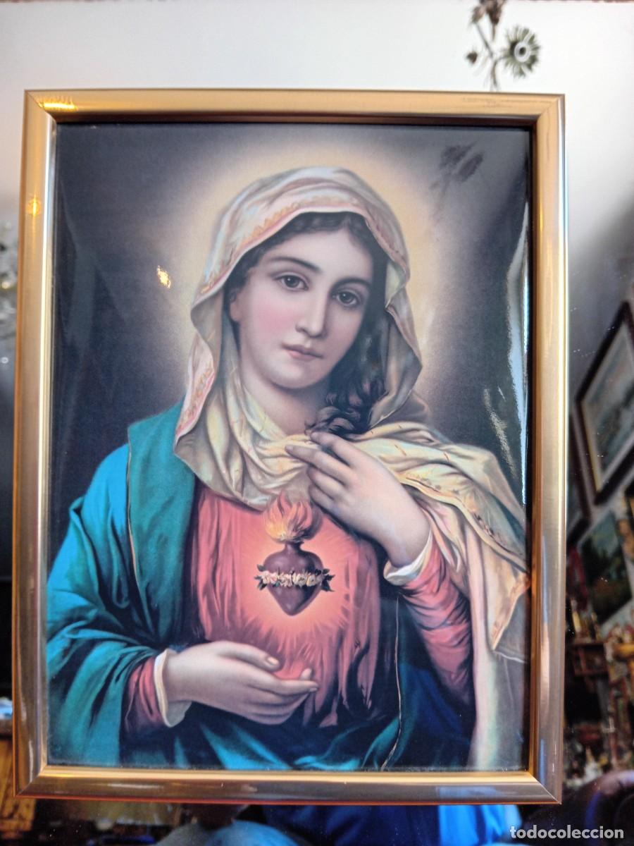 Antig&uuml;edades: Coraz&oacute;n de Mar&iacute;a en esmalte con cenefa de espejo - Foto 2