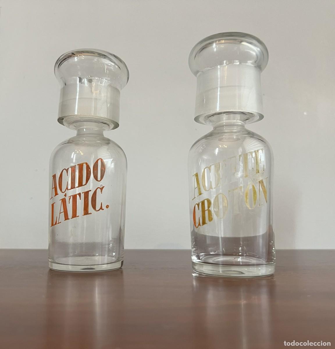 Antig&uuml;edades: Albarelos o pareja de frascos antiguos de cristal soplado de farmacia o botica