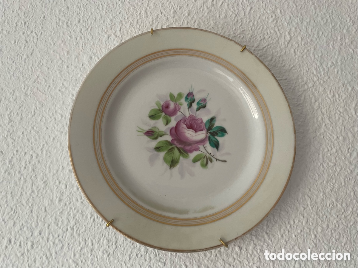 Antig&uuml;edades: Plato porcelana europea decoraci&oacute;n floral rosas ramo 22 cm