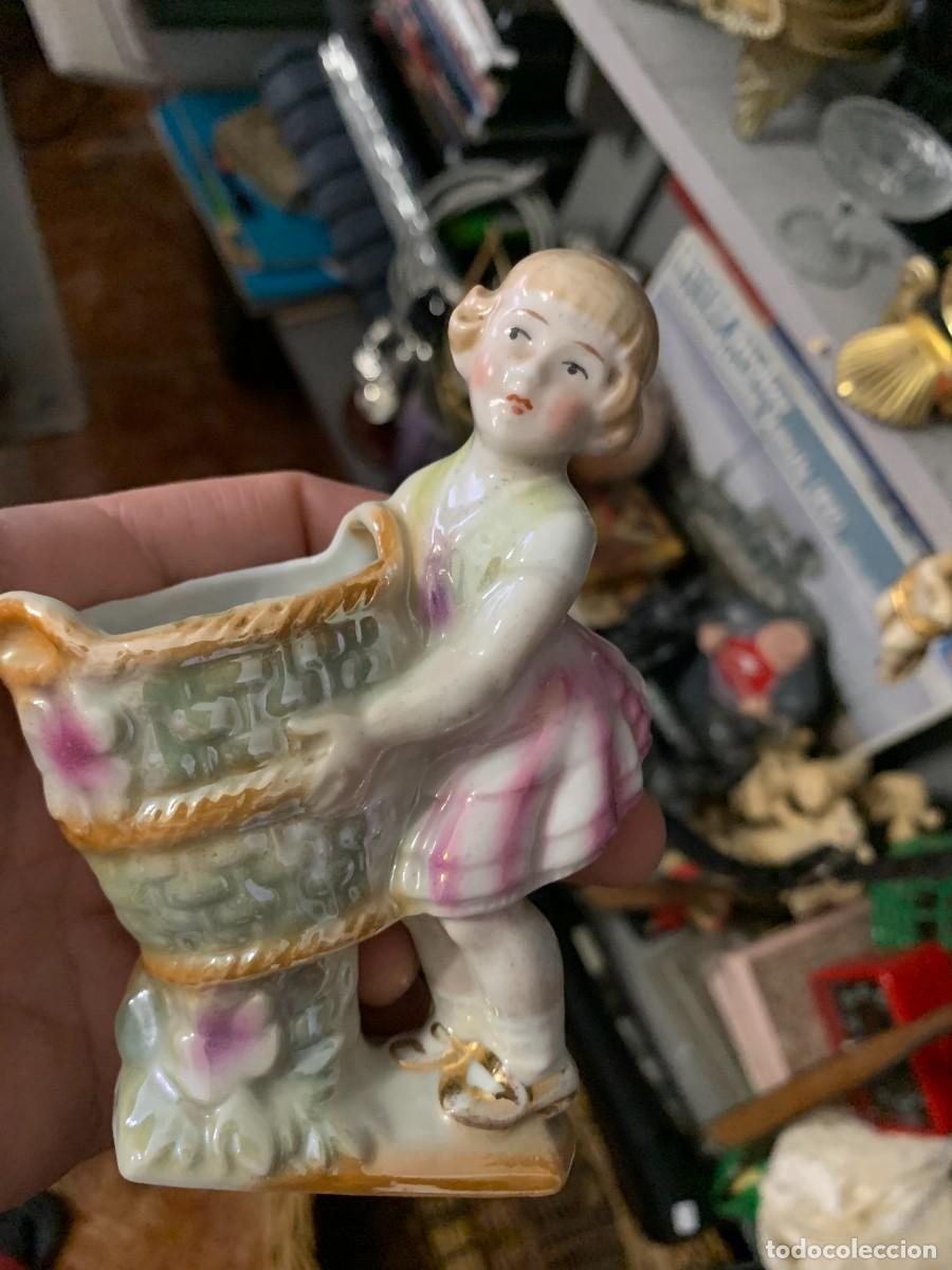 Antig&uuml;edades: palillero ni&ntilde;a canasta porcelana antiguo