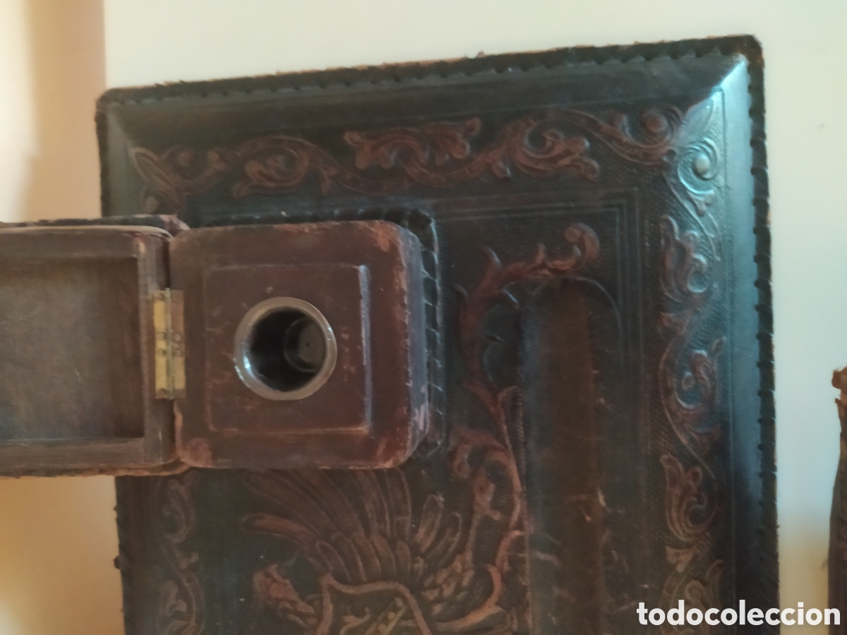 Antig&uuml;edades: Tintero vintage de cuero repujado - Foto 5