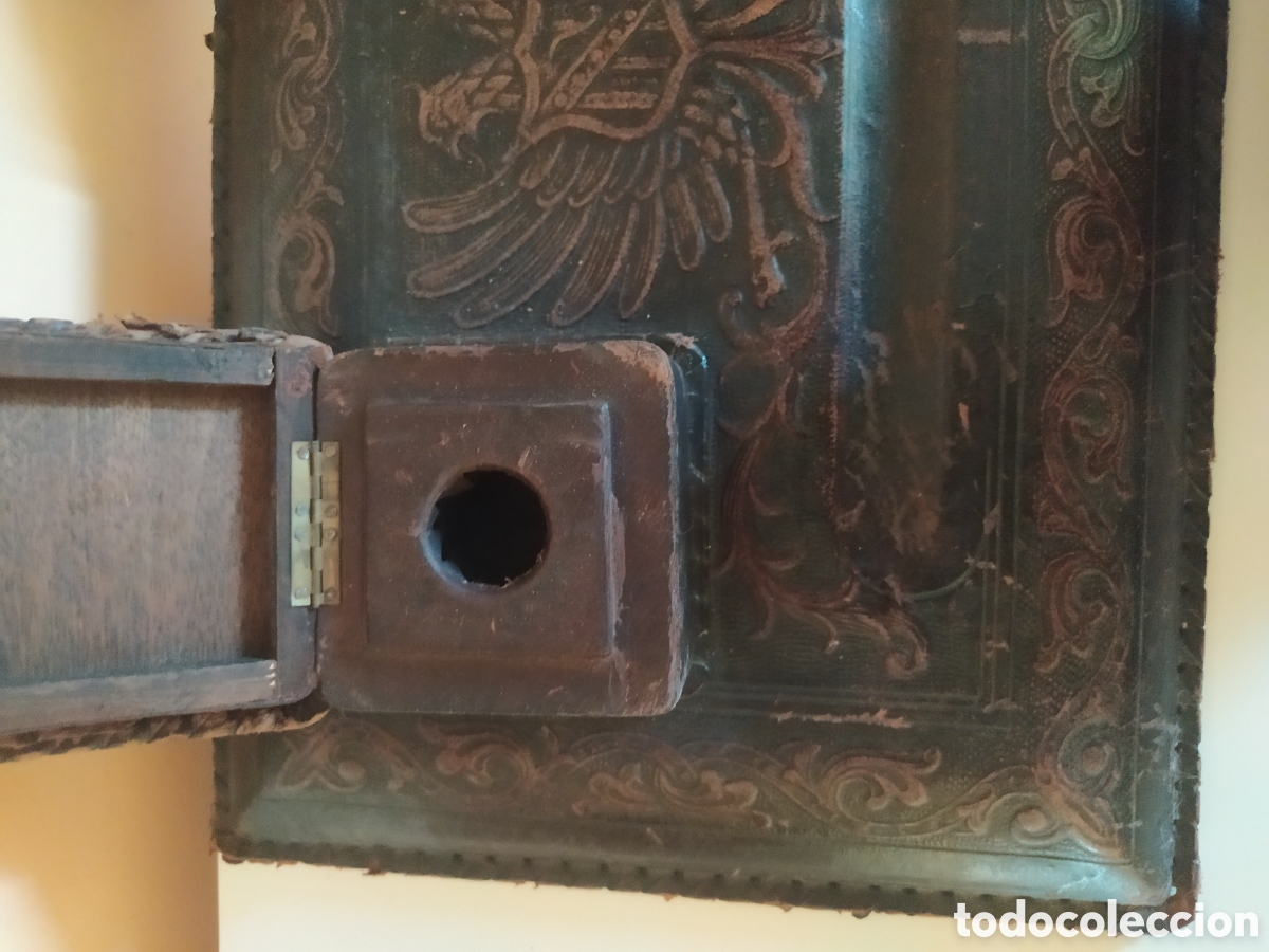 Antig&uuml;edades: Tintero vintage de cuero repujado - Foto 6