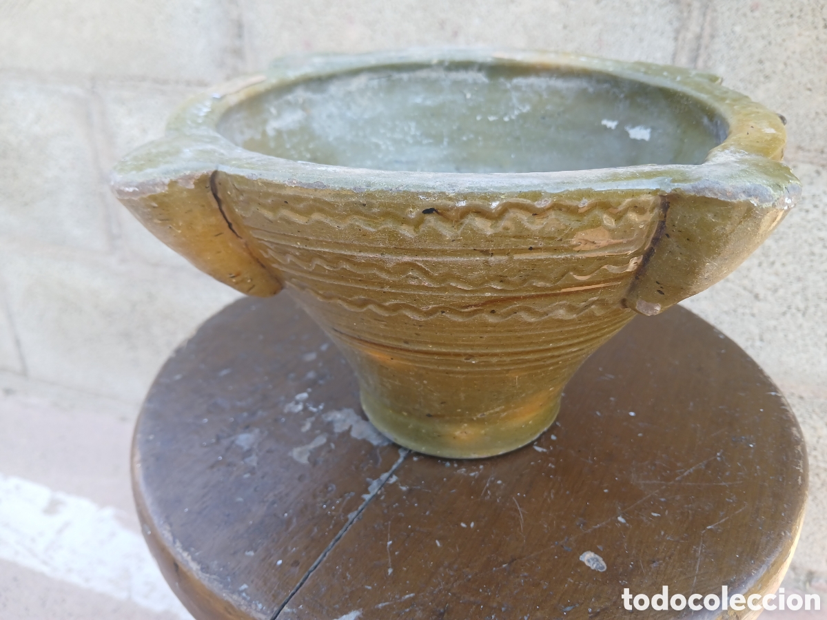 Antig&uuml;edades: ANTIGUO MORTERO DE CERAMICA VIDRIADA LA MANCHA ? ALMIREZ.