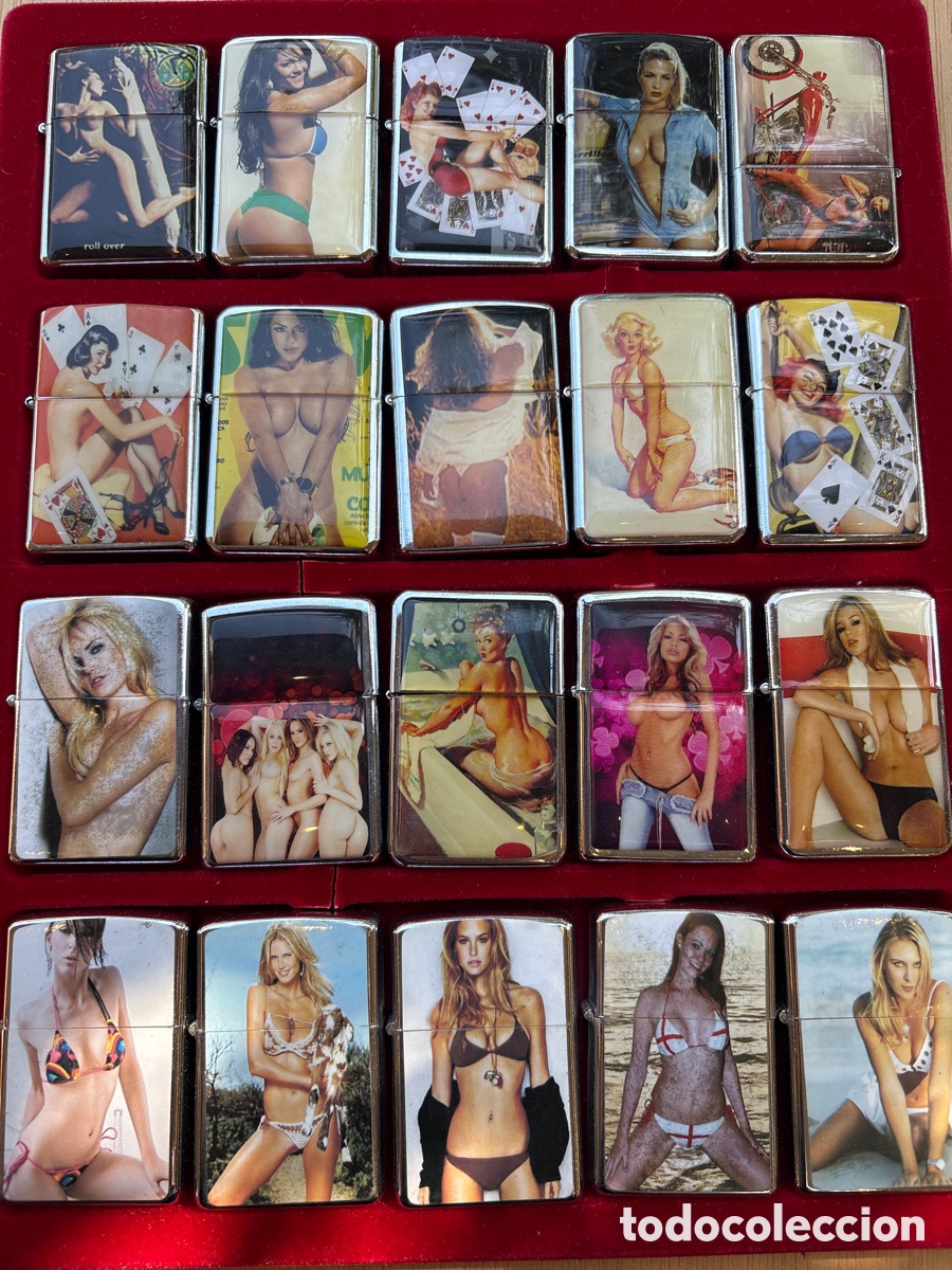 Antig&uuml;edades: Lote de 20 Zippos (mecheros) eroticos