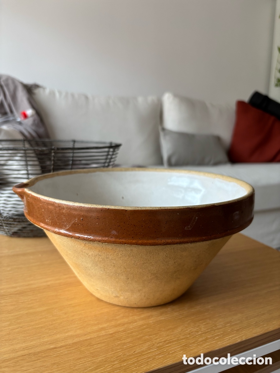 Antig&uuml;edades: Antiguo lebrillo de cer&aacute;mica popular catalana - Cuenco / cuenca r&uacute;stica vidriada, siglo XX
