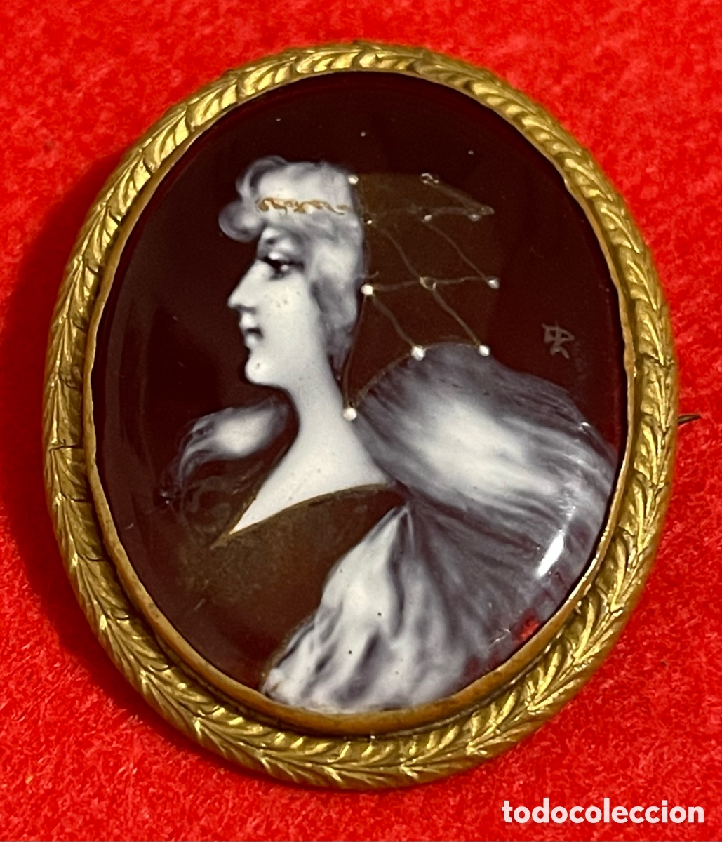 Antig&uuml;edades: Bell&iacute;simo broche antiguo con esmalte de Limoges firmado