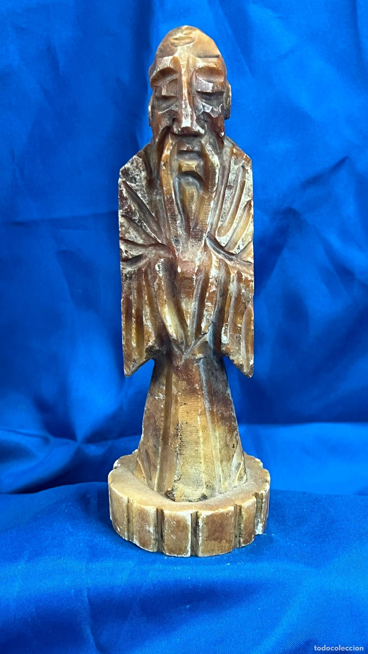 Antig&uuml;edades: INTERESANTE FIGURA DE ANCIANO SABIO / ERUDITO ORIENTAL VINTAGE - TALLADA EN PIEDRA NATURAL DE ALABAS