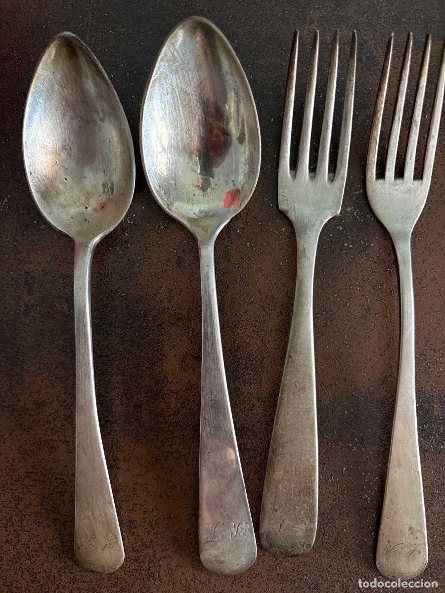Antig&uuml;edades: Lote de 4 Cucharas de Plata Antigua - Siglo XIX - Contrastes C&oacute;rdoba/C&aacute;diz