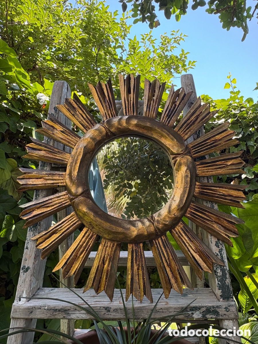 Antig&uuml;edades: ESPEJO SOL MADERA DORADA - Foto 2
