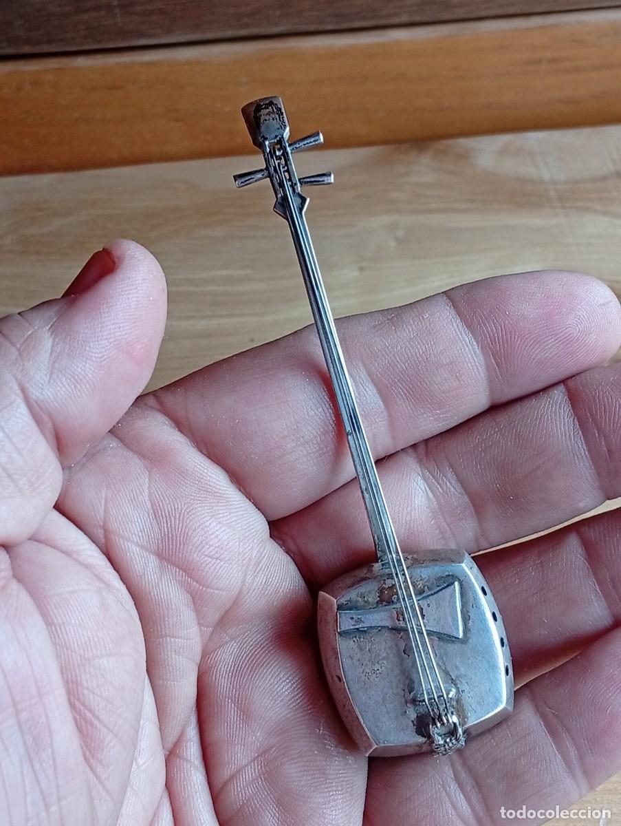 Antig&uuml;edades: Delicado salero guitarra Shamisen tradicional japonesa plata Sterling Made in Japan a&ntilde;os 50
