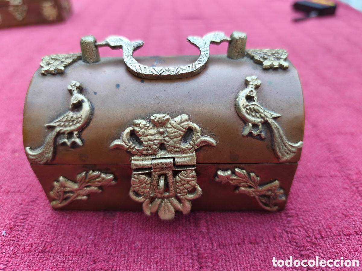 Antig&uuml;edades: CAJA ANTIGUA JOYERO TIPO BA&Uacute;L DE METAL COBRE Y LATON PARA JOYAS, MONEDAS, OTRAS UTILIDADES