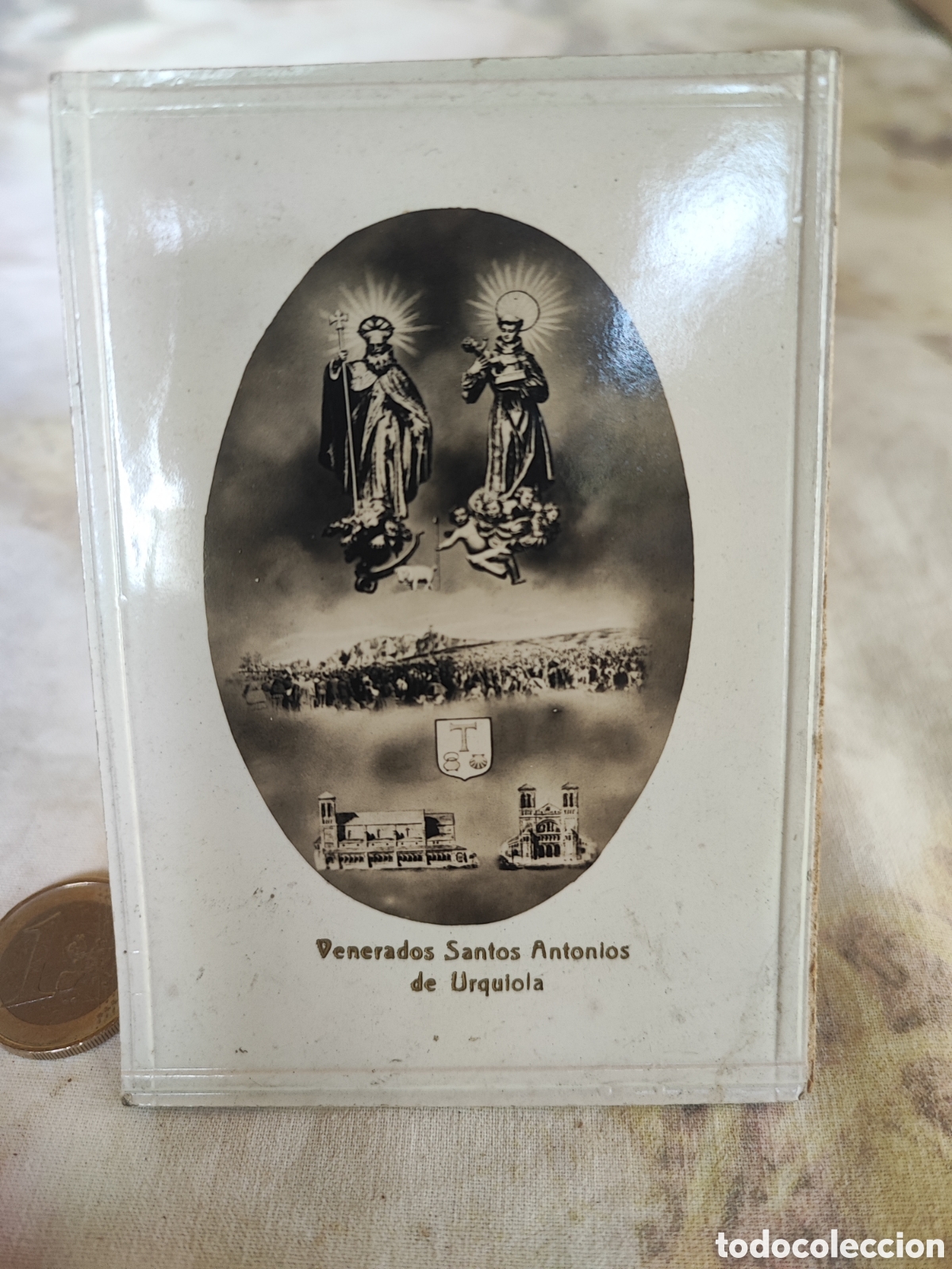 Antig&uuml;edades: Estampa sobremesa de los Santos Antonios de Urquiola.