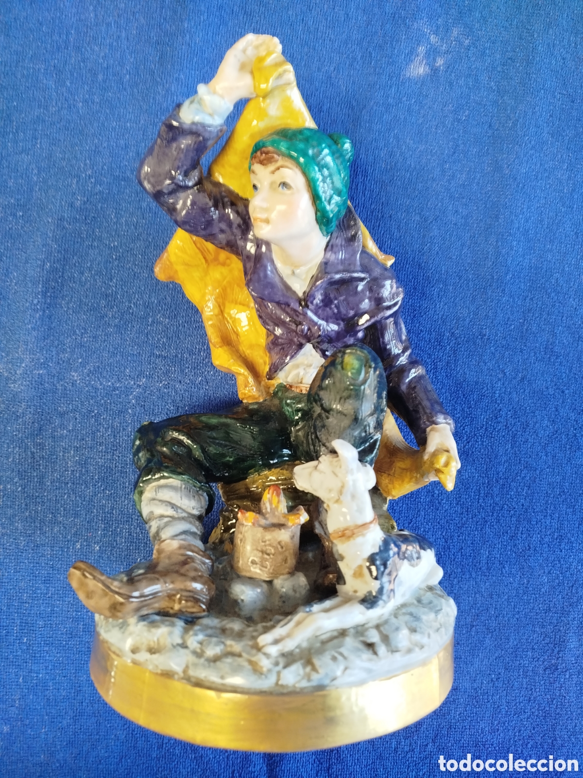 Antig&uuml;edades: Escultura de pastor con perro en porcelana de Sureda.