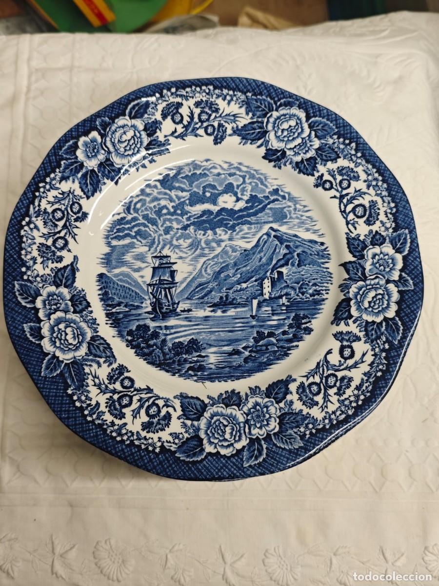 Antig&uuml;edades: 11 platos ingleses llanos bluetransferware Lochs of Scotland Wedgwood