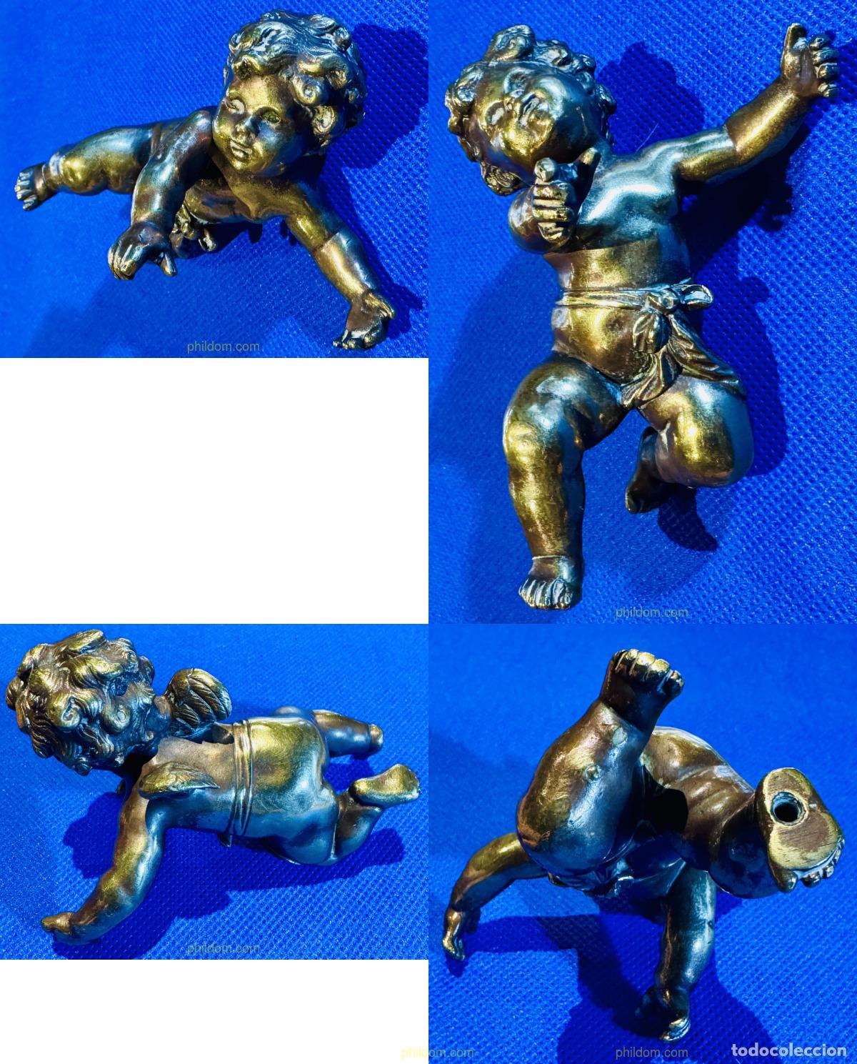 Antiguidades: ANTIGUO ANGEL DE LATON MACIZO ANGELOTE 9cm
