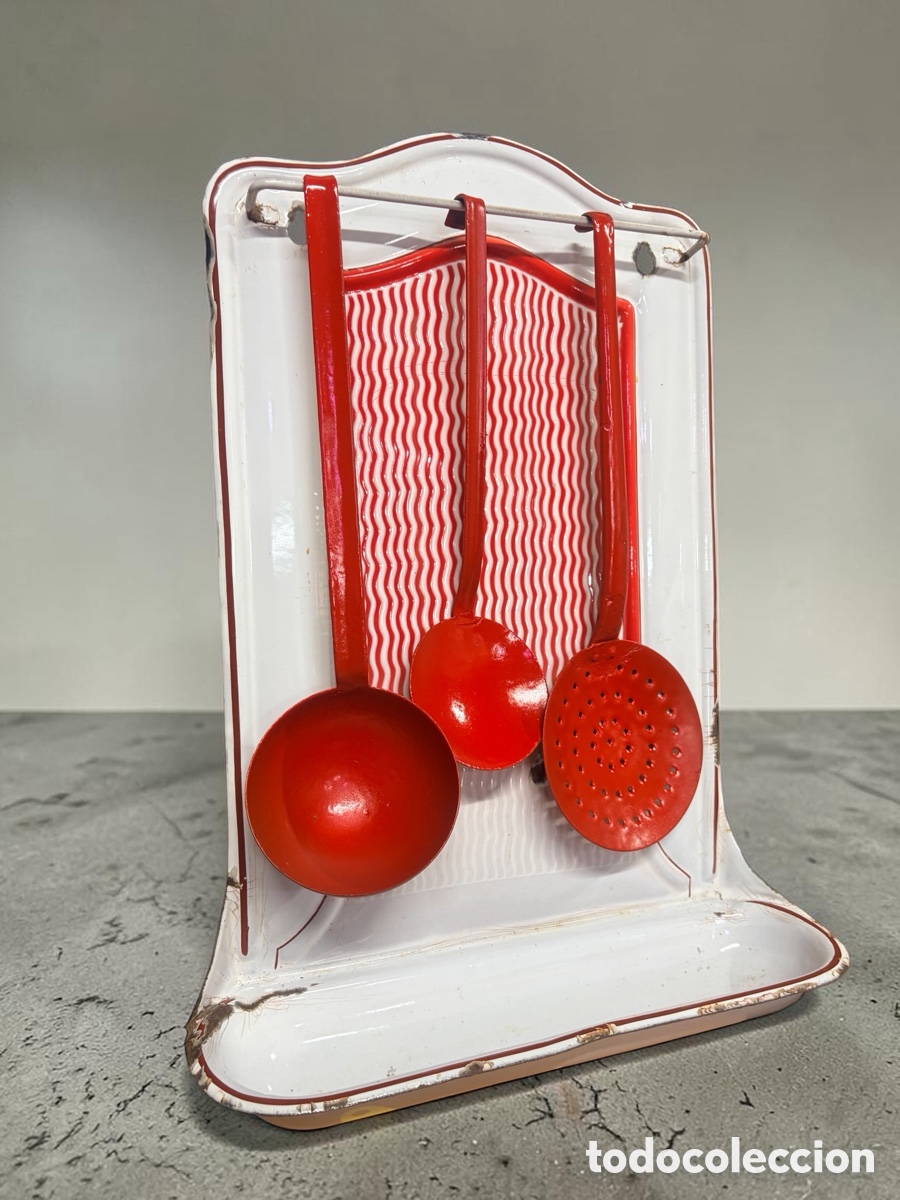 Antiques: Antiguo porta utensilios de pared esmaltado