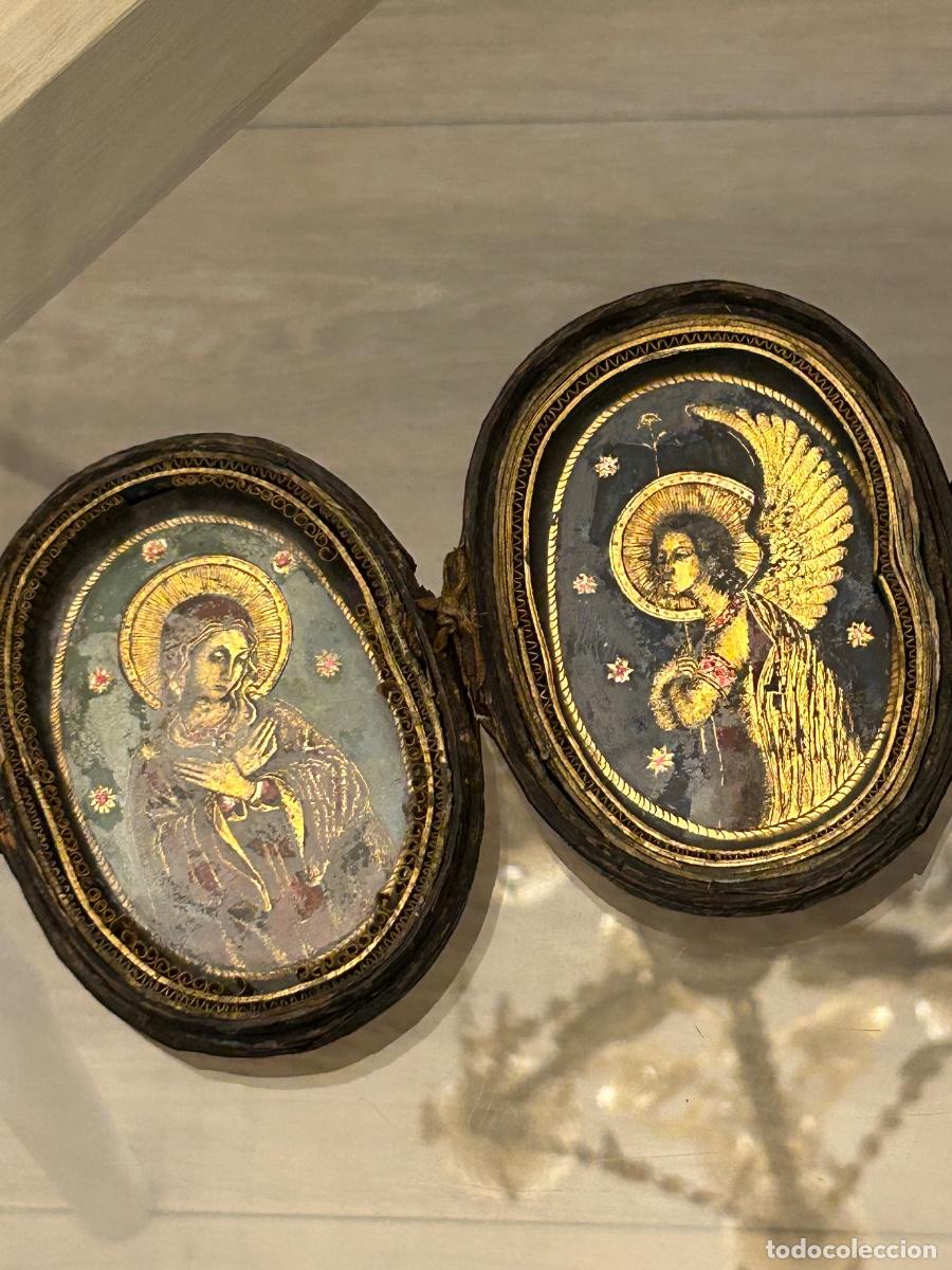 Antig&uuml;edades: Importante antiguo d&iacute;ptico relicario Italia S. XV -XVI pintado bajo cristal eglomise