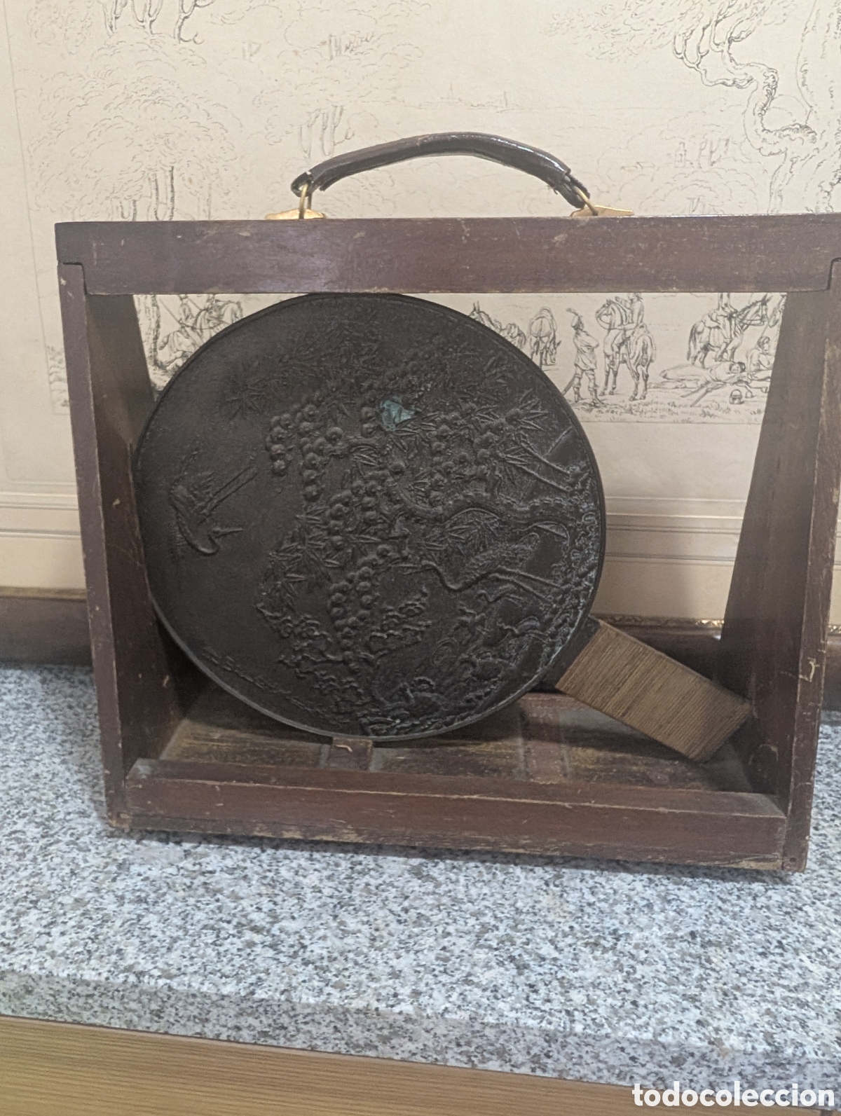 Antig&uuml;edades: Gran Espejo Ekagami Bronce Firmado Siglo XIX Con Caja