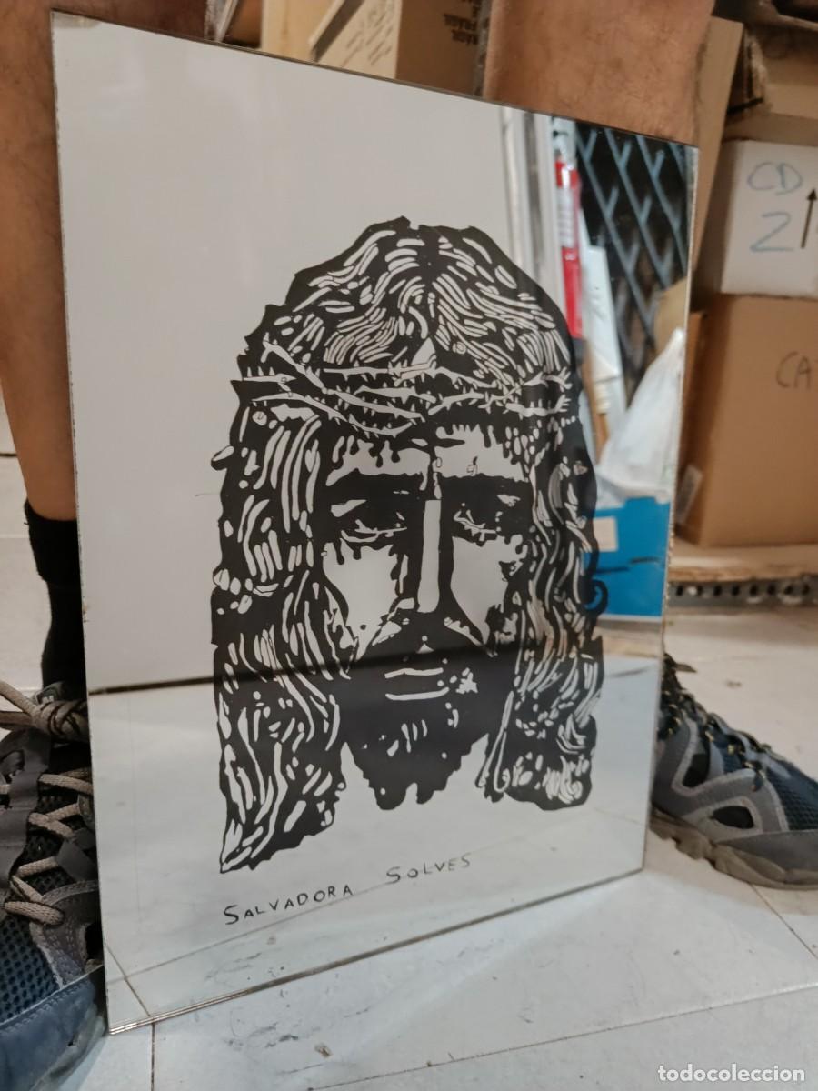 Antig&uuml;edades: ANTIGUO ESPEJO CON IMAGEN DE JESUCRISTO, JES&Uacute;S, FIRMADO SALVADORA SOLVES, RELIGIOSO -E4