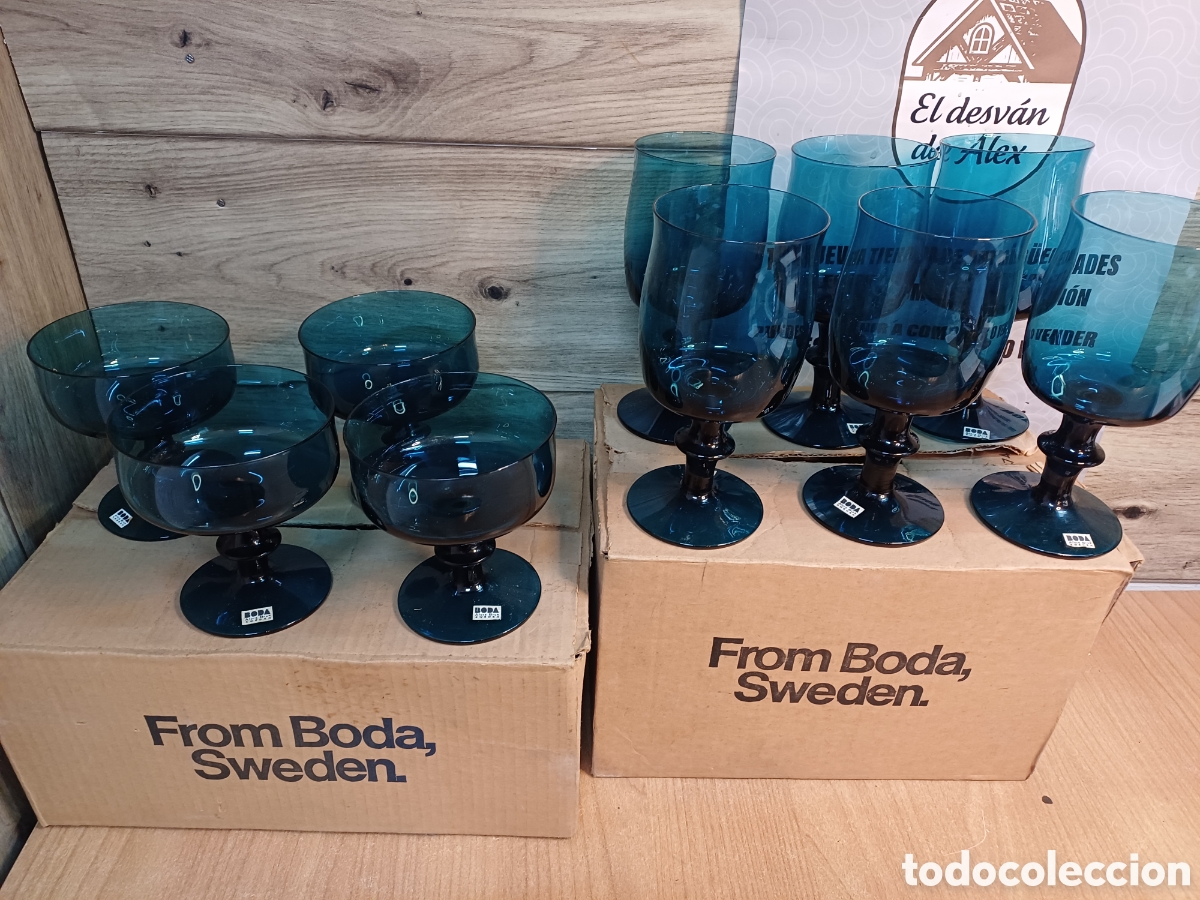 Antig&uuml;edades: LOTE 6 COPAS AGUA O VINO Y 4 DE COCKTAIL AZULES, BERTIL VALLIEN, BODA AFORE BRUK SWEDEN