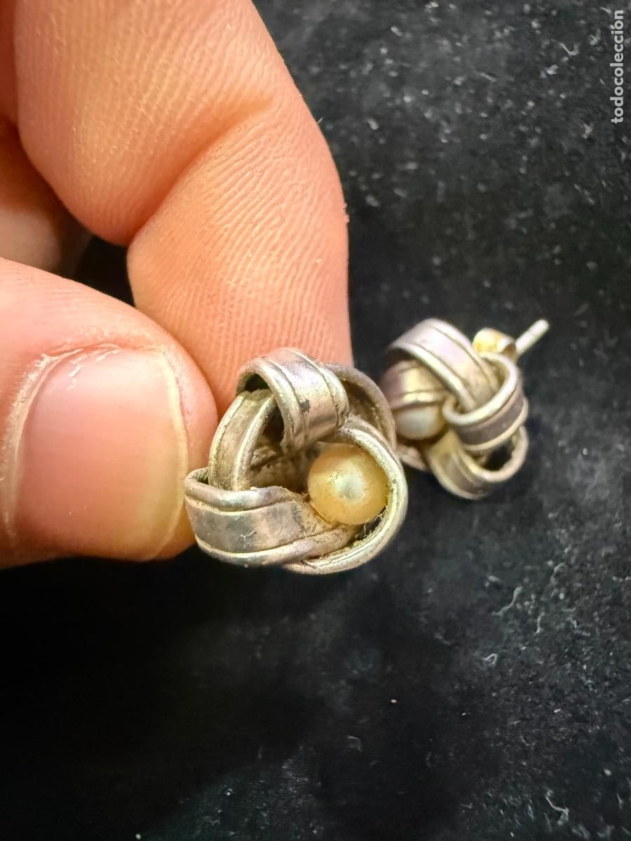 Antig&uuml;edades: PAREJA PENDIENTES ORIGINALES DE TOUS EN PLATA DE LEY CONTRASTADA Y PERLA NATURAL - MEDIDA 1X1,5 CM