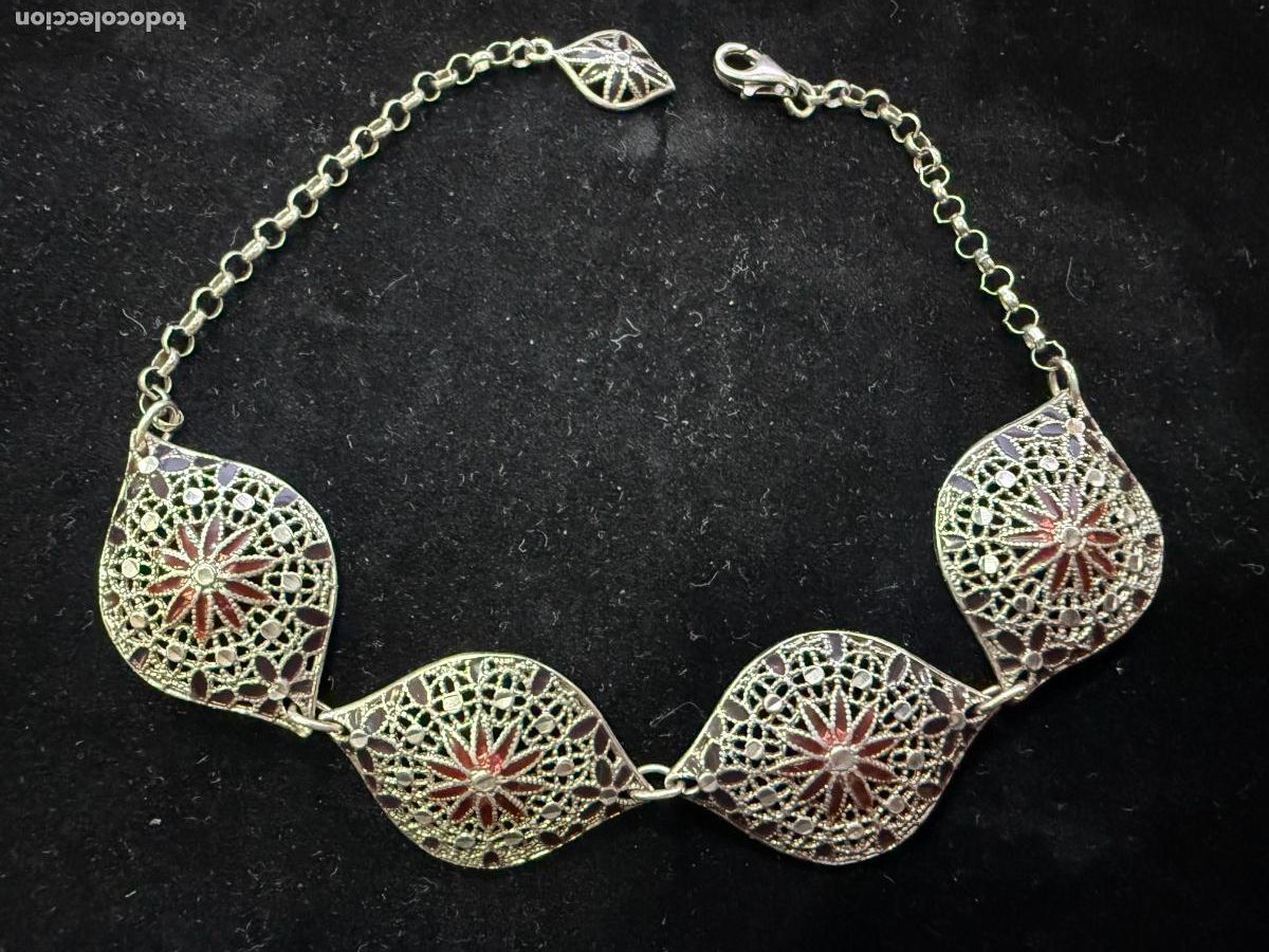 Antig&uuml;edades: PRECIOSA PULSERA PLATA DE LEY CONTRASTADA Y ESMALTE - MEDIDA ABIERTA 22,5 CM