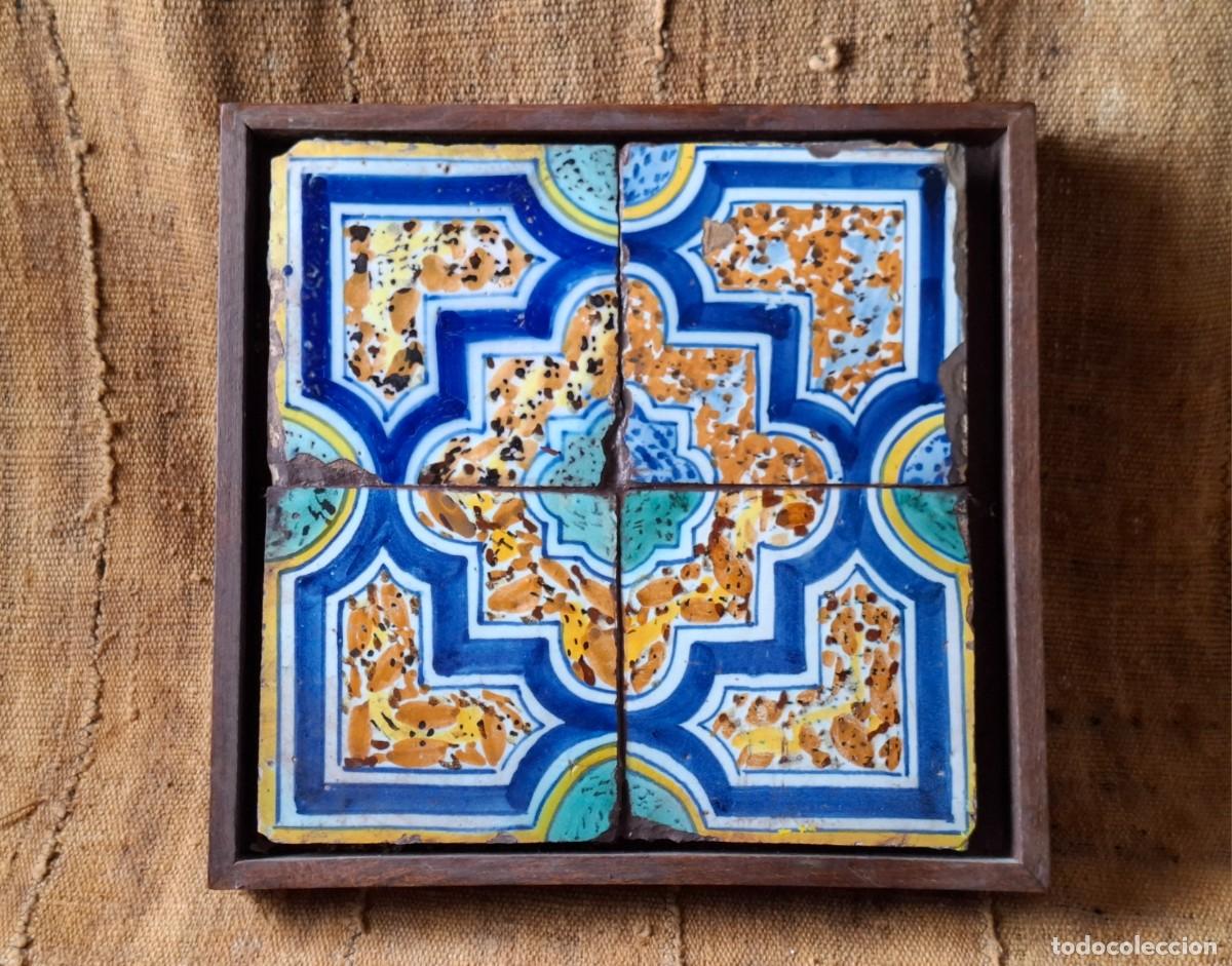 Antiquit&auml;ten: Conjunto 4 azulejos Talavera de la Reina - Serie Ferronerie