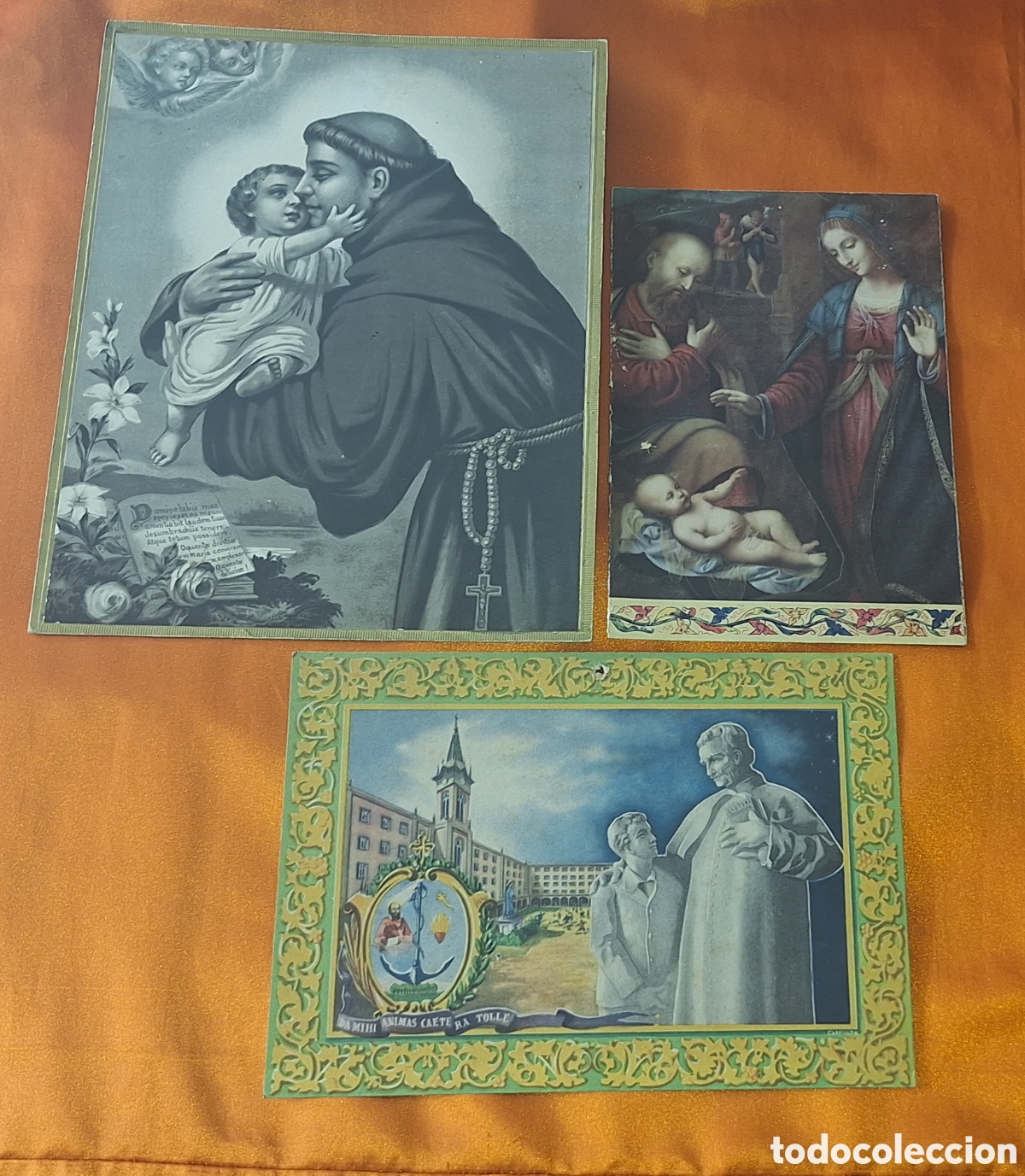 Antig&uuml;edades: Lote de 3 L&aacute;minas Religiosas San Antonio - Nacimiento del Ni&ntilde;o Jes&uacute;s - San Juan Bosco -