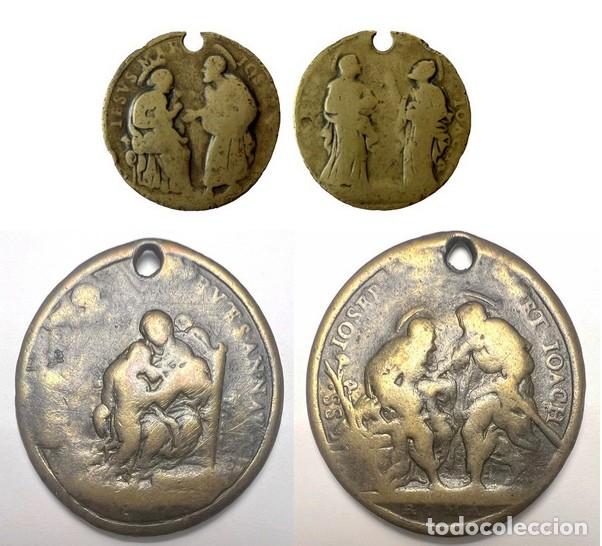 Antig&uuml;edades: Lote 2 Medallas: Santa Ana y Virgen ni&ntilde;a/ Jos&eacute; y Joaqu&iacute;n // Sagrada Familia/ Anna y Joaqu&iacute;n. S.XVIII