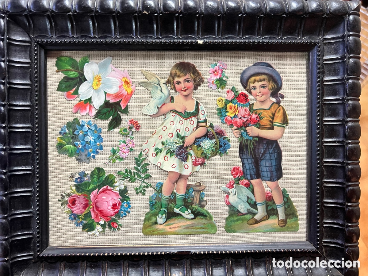 Antig&uuml;edades: 3 cuadros vintage cromos troquelados