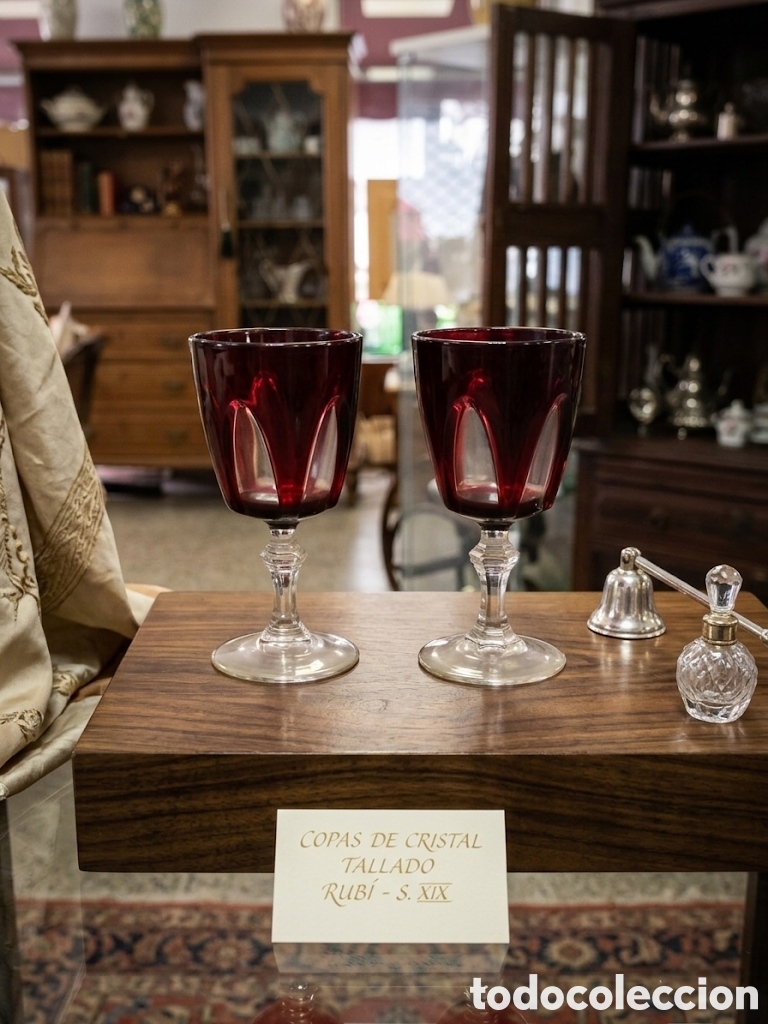 Antig&uuml;edades: Pareja de copas de cristal tallado - Foto 1