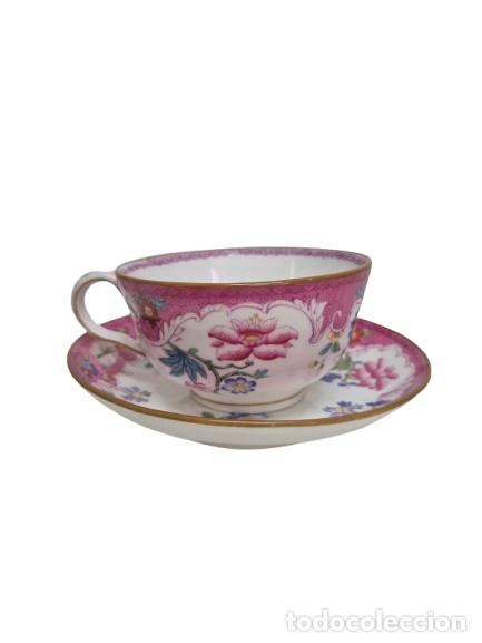 Antig&uuml;edades: Taza y Plato Porcelana Minton & Hollin, Inglaterra - Cer&aacute;mica Staffordshire - A&ntilde;os 1845 y 1868