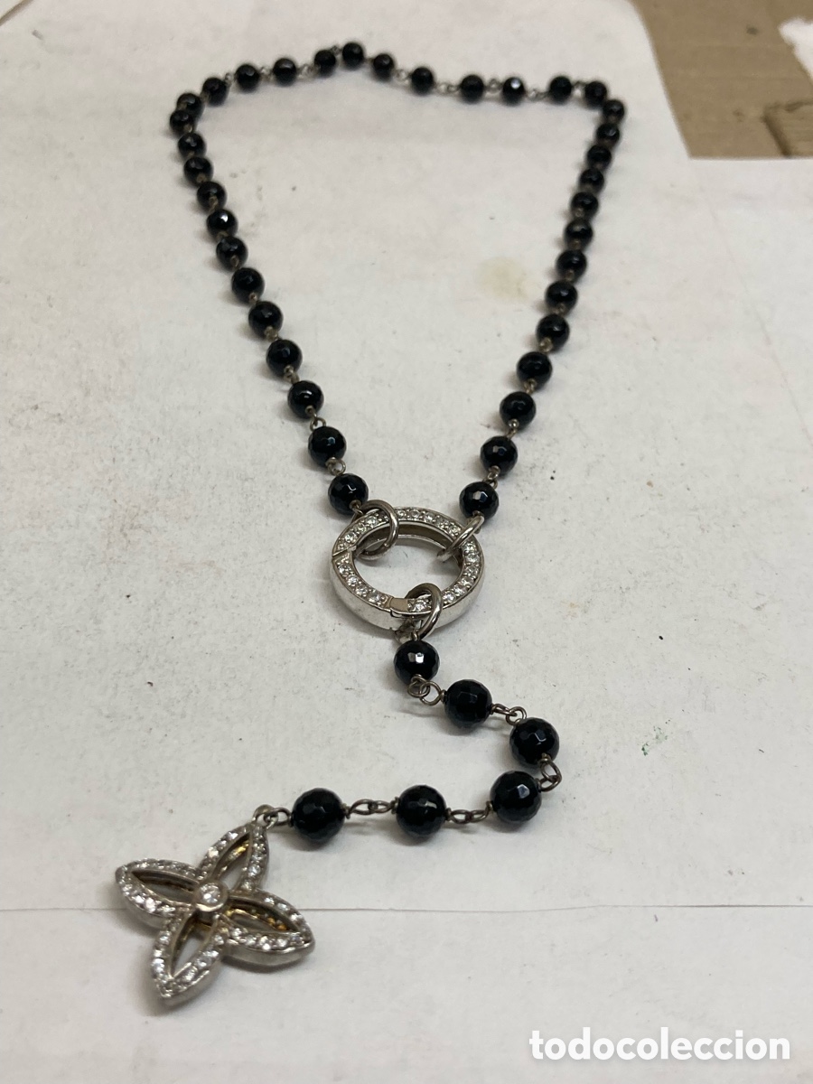 Antig&uuml;edades: Rosario de plata con engastado CC460