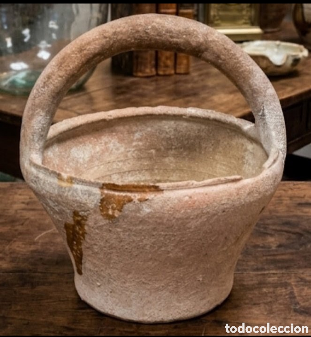 Antiques: OPORTUNIDAD! Antigua Cesta de Encalar de Moveros (Zamora) - Alfarer&iacute;a Tradicional - 28cm