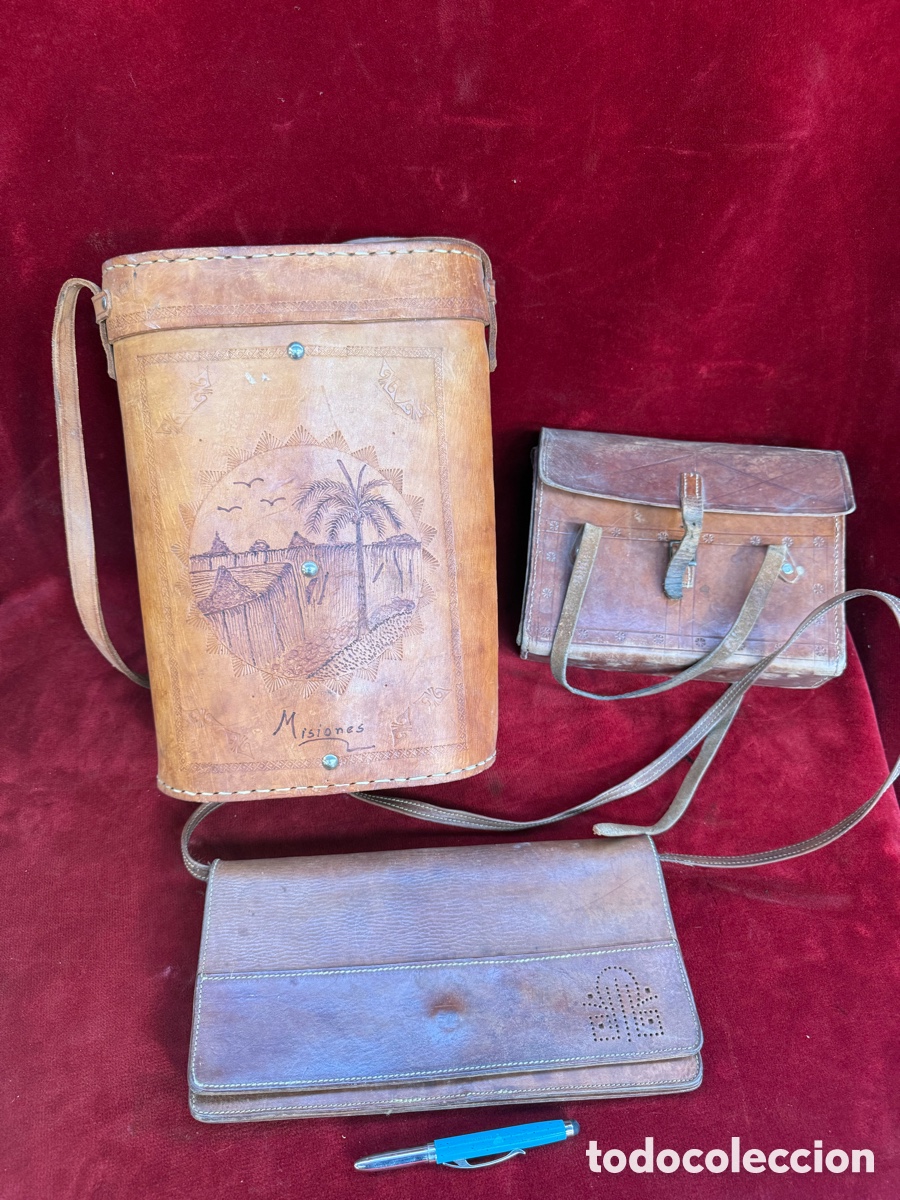 Antig&uuml;edades: Lote de antiguos bolsos de piel!Uno pone misiones!