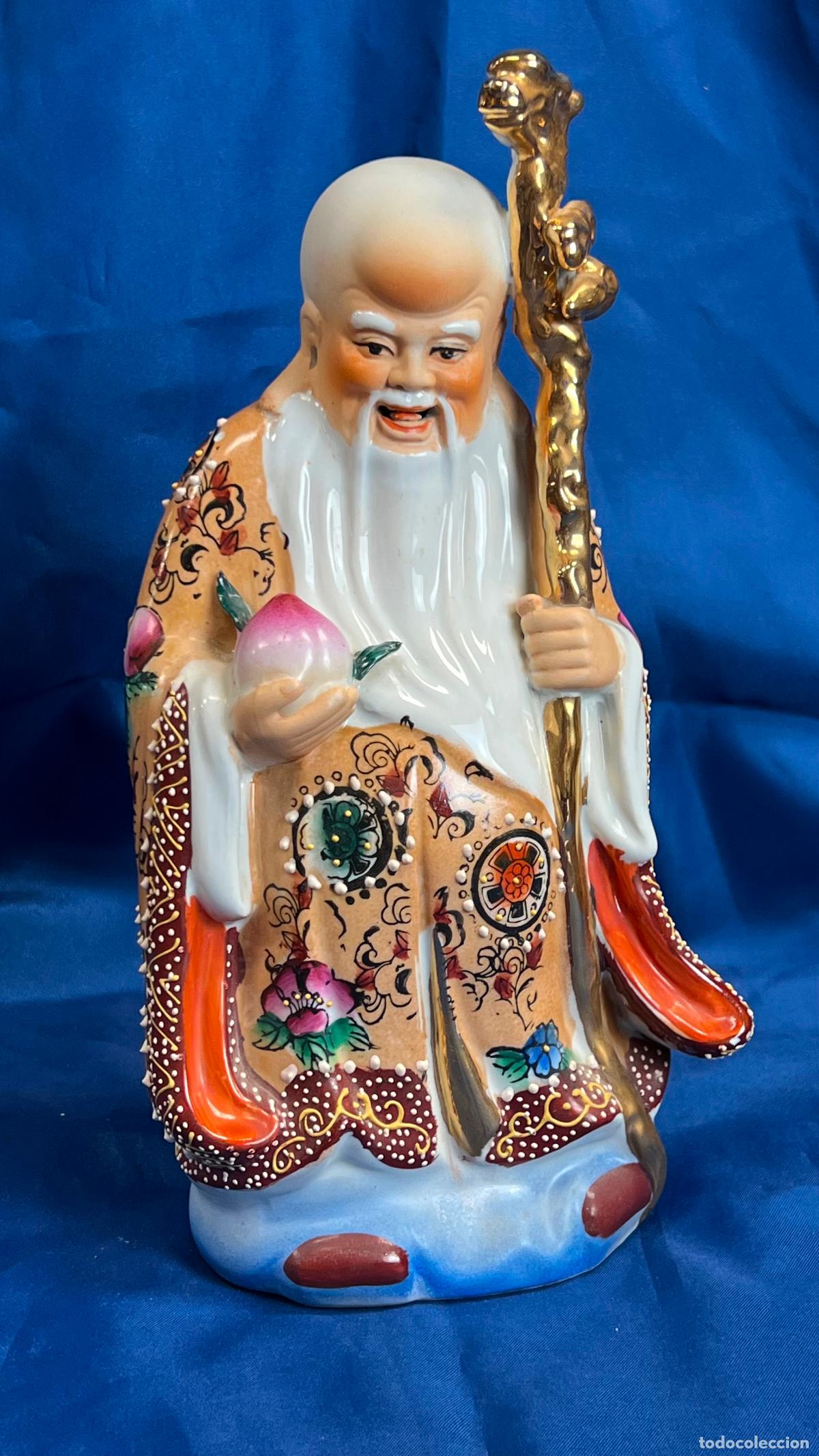 Antig&uuml;edades: ESPECTACULAR FIGURA ORIENTAL EN PORCELANA POL&Iacute;CROMA: DIOS SHOU LAO (DIOS DE LA LONGEVIDAD) - RICA DE