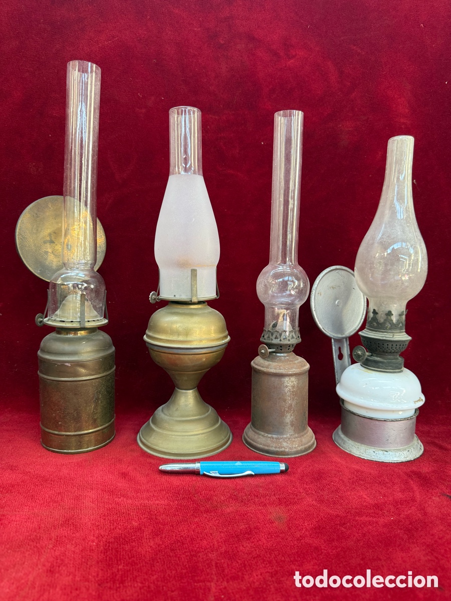 Antig&uuml;edades: Lote de 4 lamparas-quinques antiguos de petroleo!
