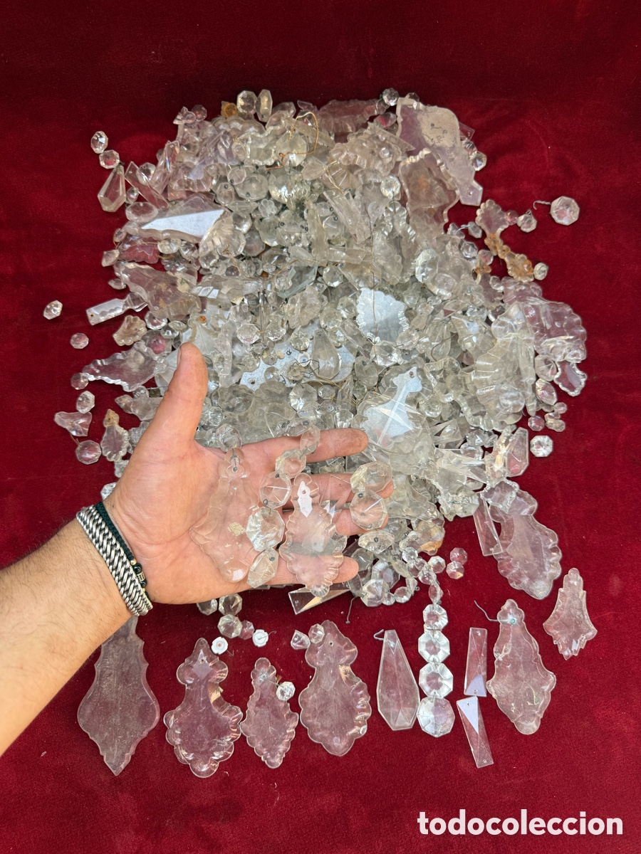 Antig&uuml;edades: Enorme lote de 6 kg de lagrimas de cristal de lamparas!