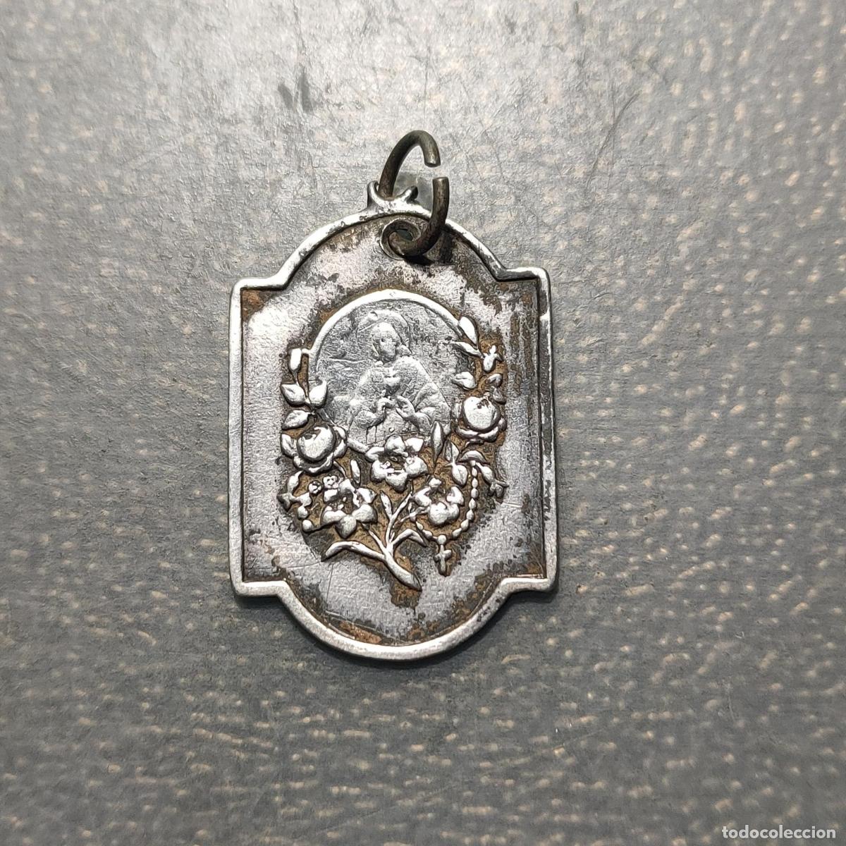Antig&uuml;edades: MEDALLA RELIGIOSA 1893 SAGRADO CORAZON DE JESUS MEDALLA PRIMERA COMUNION PLATA