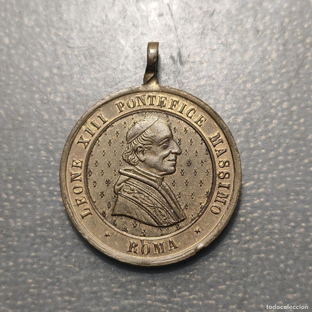 Antig&uuml;edades: MEDALLA RELIGIOSA ITALIA ROMA 1854 PAPA LEON XIII MARIA INMACULADA BRONCE