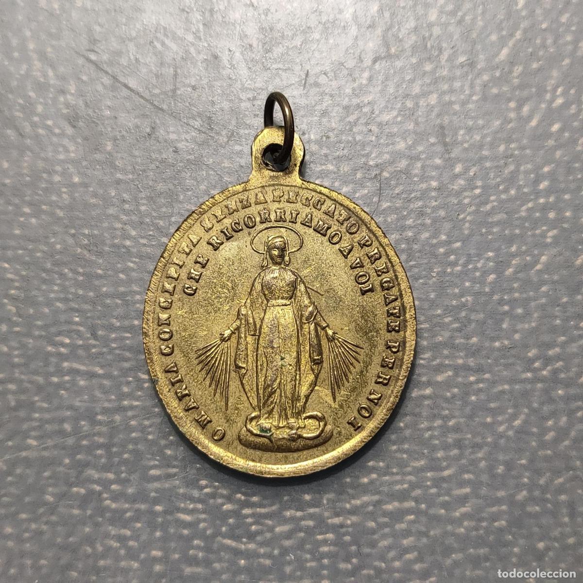 Antig&uuml;edades: MEDALLA RELIGIOSA ITALIA INMACULADA CONCEPCION SAGRADO CORAZON DE JESUS Y MARIA