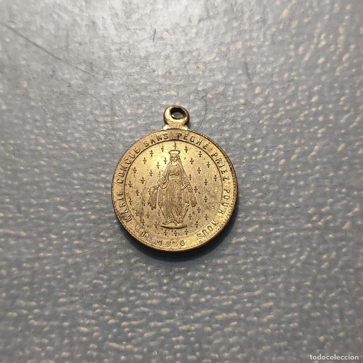 Antig&uuml;edades: MEDALLA RELIGIOSA INMACULADA CONCEPCION ANAGRAMA SAGRADO CORAZON JESUS Y MARIA