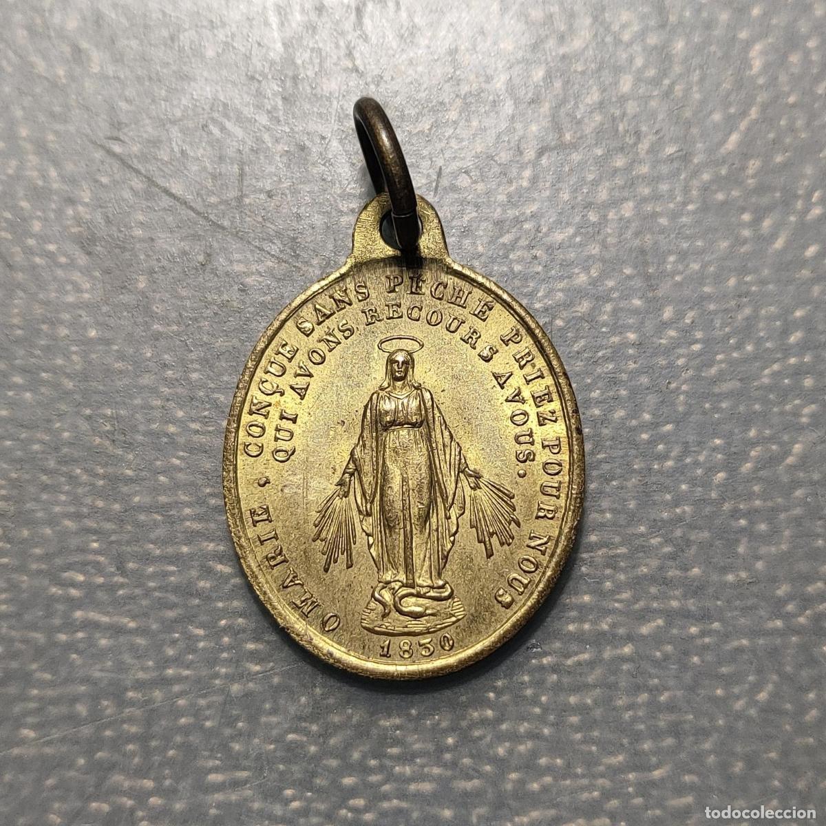 Antig&uuml;edades: MEDALLA RELIGIOSA INMACULADA CONCEPCION ANAGRAMA SAGRADO CORAZON JESUS Y MARIA