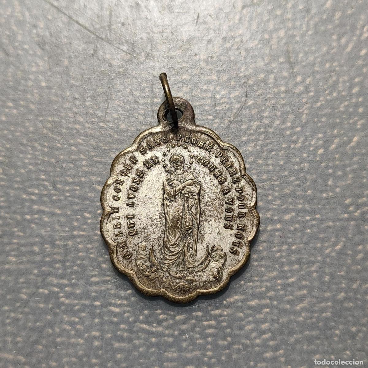 Antig&uuml;edades: MEDALLA RELIGIOSA INMACULADA CONCEPCION ANAGRAMA SAGRADO CORAZON JESUS Y MARIA